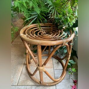 VINTAGE RATTAN STOOL | Side Table. Plant Stand.